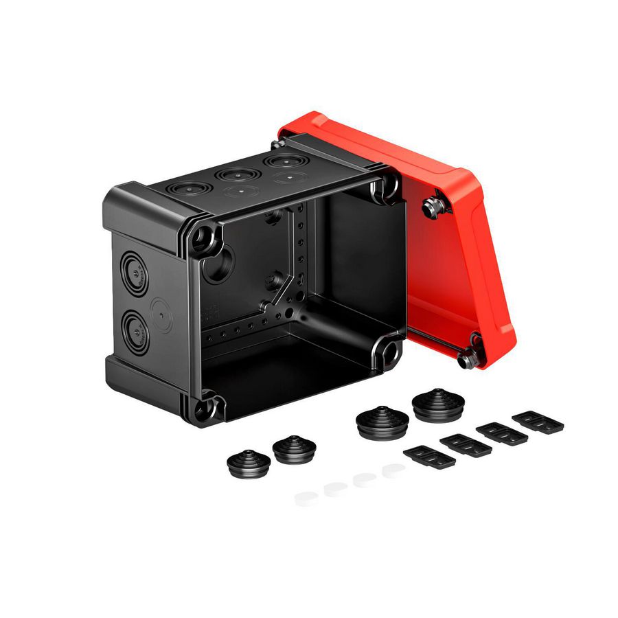 Kabeldoos rode deksel 190x150x125 polycarb. zwart/rood