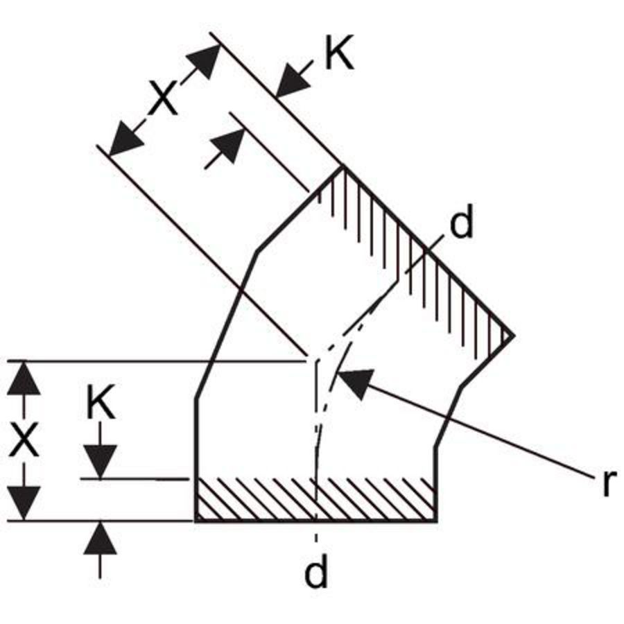 Polyethyleen (PE) bocht 45° gelaste uitvoering 250mm