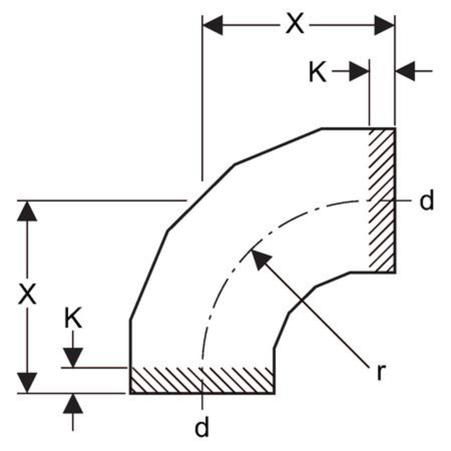 Polyethyleen (PE) bocht 90° gelaste uitvoering 250mm
