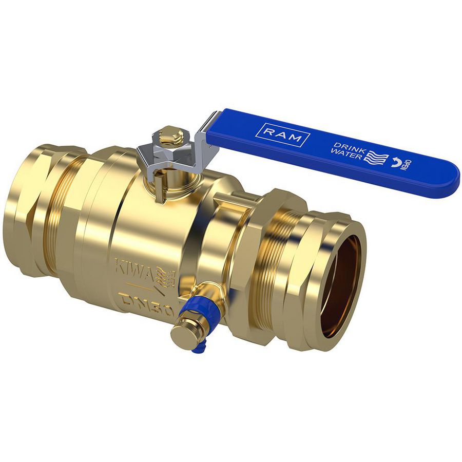 Kogelkraan S28 met aftapgelegenheid 54mm knel DN50/PN10 incl. aftapper Kiwa VVE=4