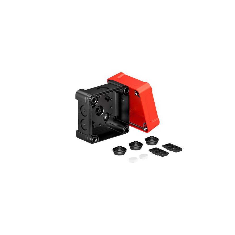 Kabeldoos met rode deksel 95x95x72 polycarb. zwart/rood