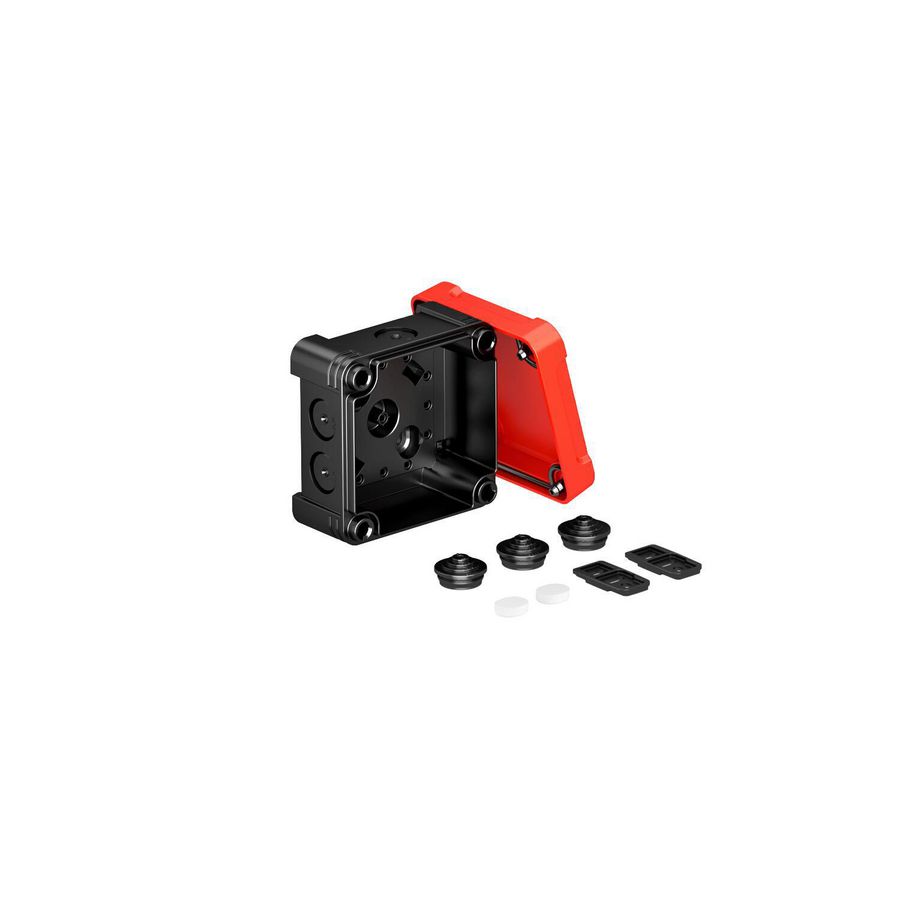 Kabeldoos met rode deksel 95x95x60 polycarb. zwart/rood