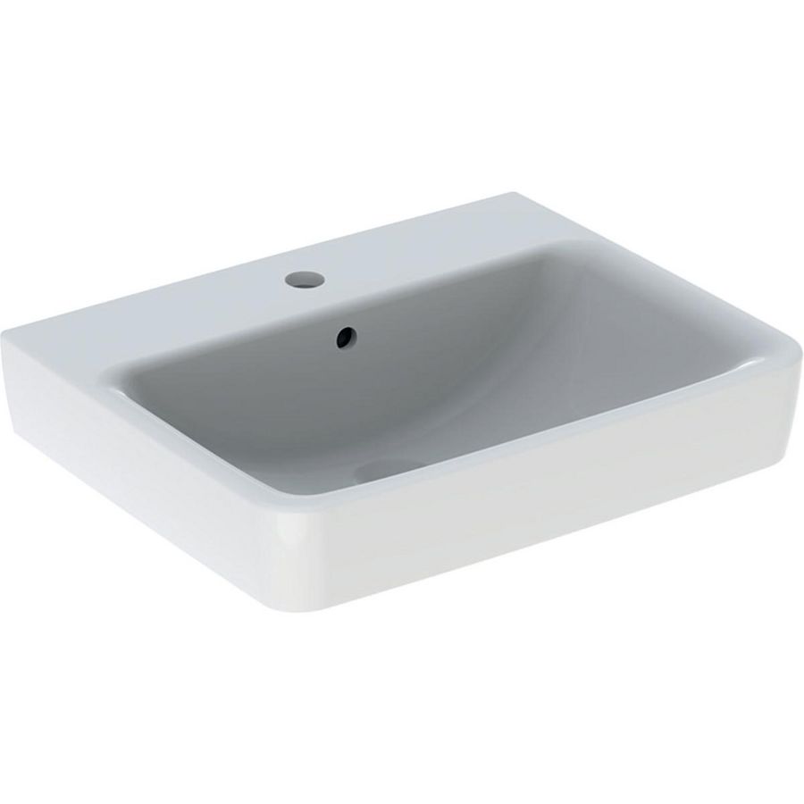 Renova Plan wastafel 55x44cm met kraangat + overloop wit Keratect