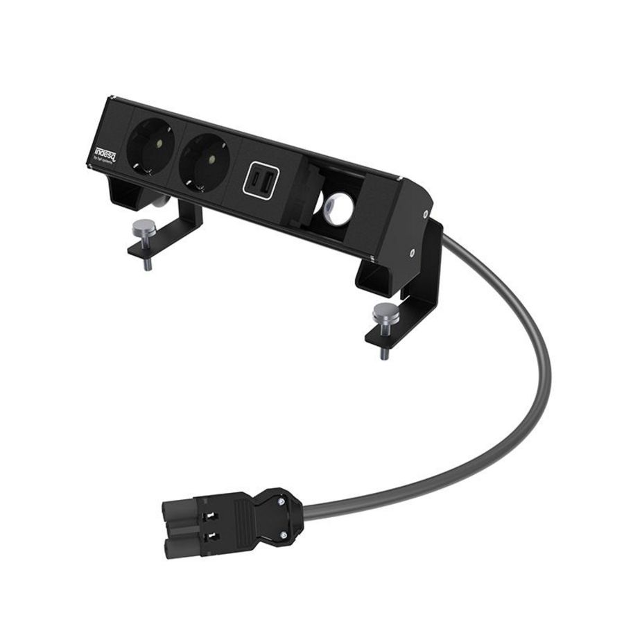 Bureau-opbouwunit Ampere zwart 2xWCD+1x USB lader A-C+1xM45