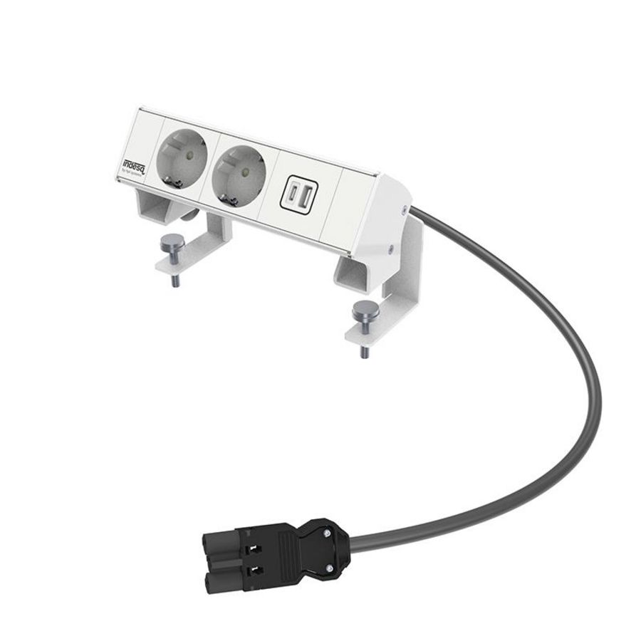 Bureau-opbouwunit Ampere wit 2x WCD + 1x 2v USB lader A-C