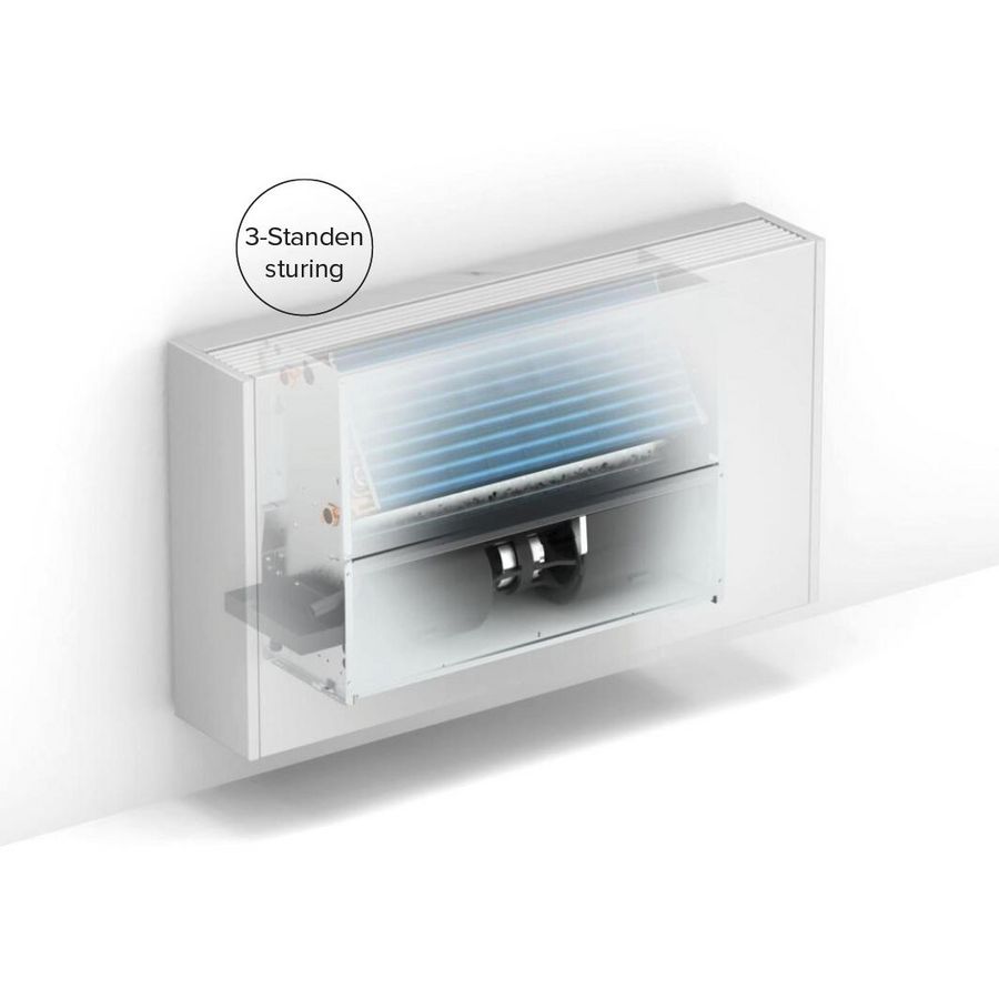 Ventilatorconvector BRIZA 22 wand 2-pijp H063 L090 T22 verkeerswit RAL9016 BT links/rechts met Jaga 3-standenregeling