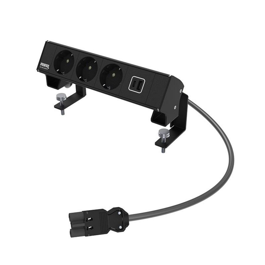 Bureau-opbouwunit Ampere zwart 3x WCD + 1x 2v USB lader A-C