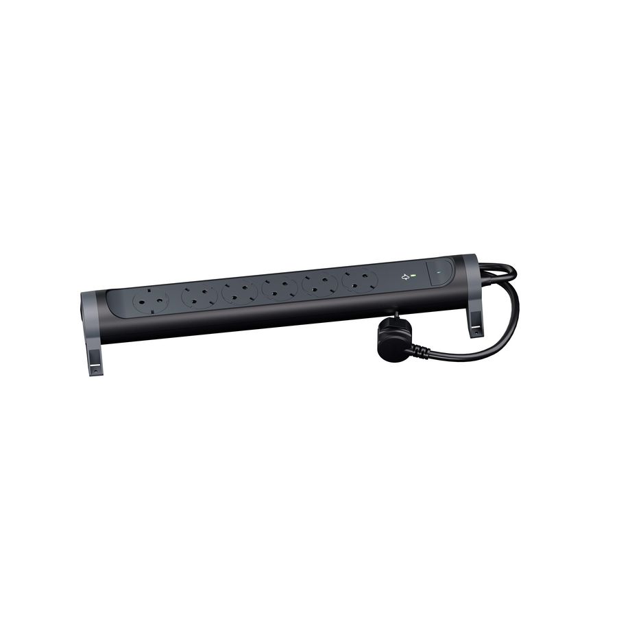 Contactdoos mont.-/draaibaar OSB 6x2P+A 1,5m.zwart VVE=5