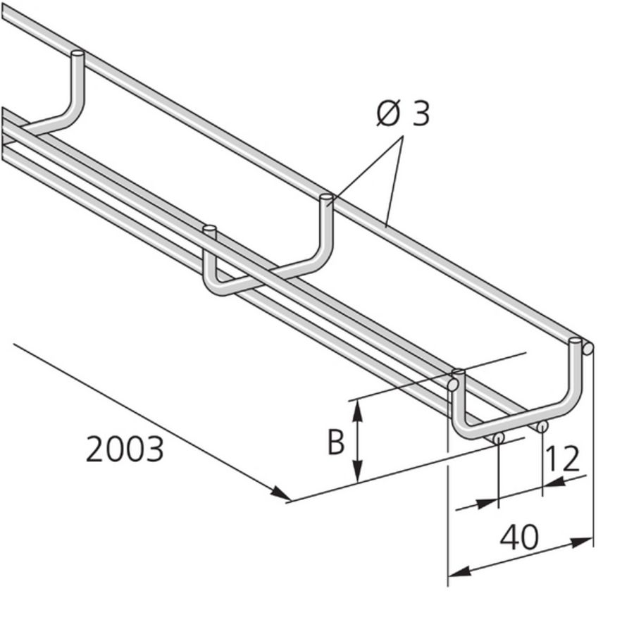 Draadgoot U-vorm B40mm/H20mm/L2003mm UL gecertif RVS V4A