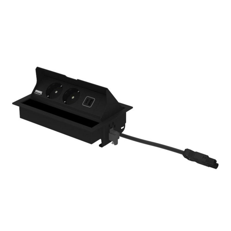 Bureau-inbouwunit Joule zwart 2x WCD + 1x 2v USB lader A-C