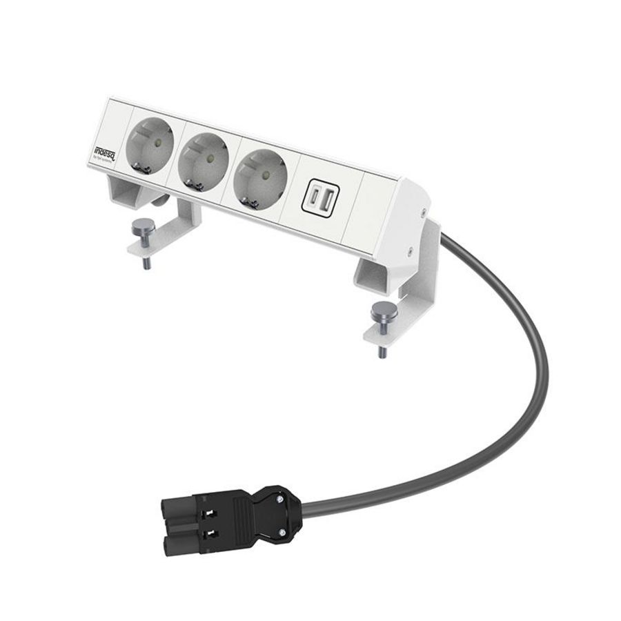 Bureau-opbouwunit Ampere wit 3x WCD + 1x 2v USB lader A-C