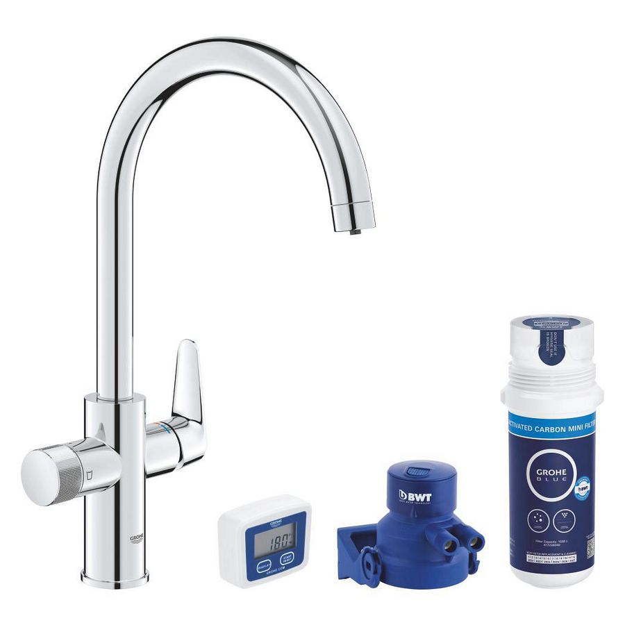 Starterkit keukenmengkraan Blue Pure StartCurve C-uitloop met carbon waterfilter