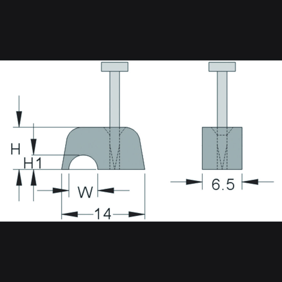 Zak a 100st. Spijkerclips ronde kabels 13,2mm lichtgrijs