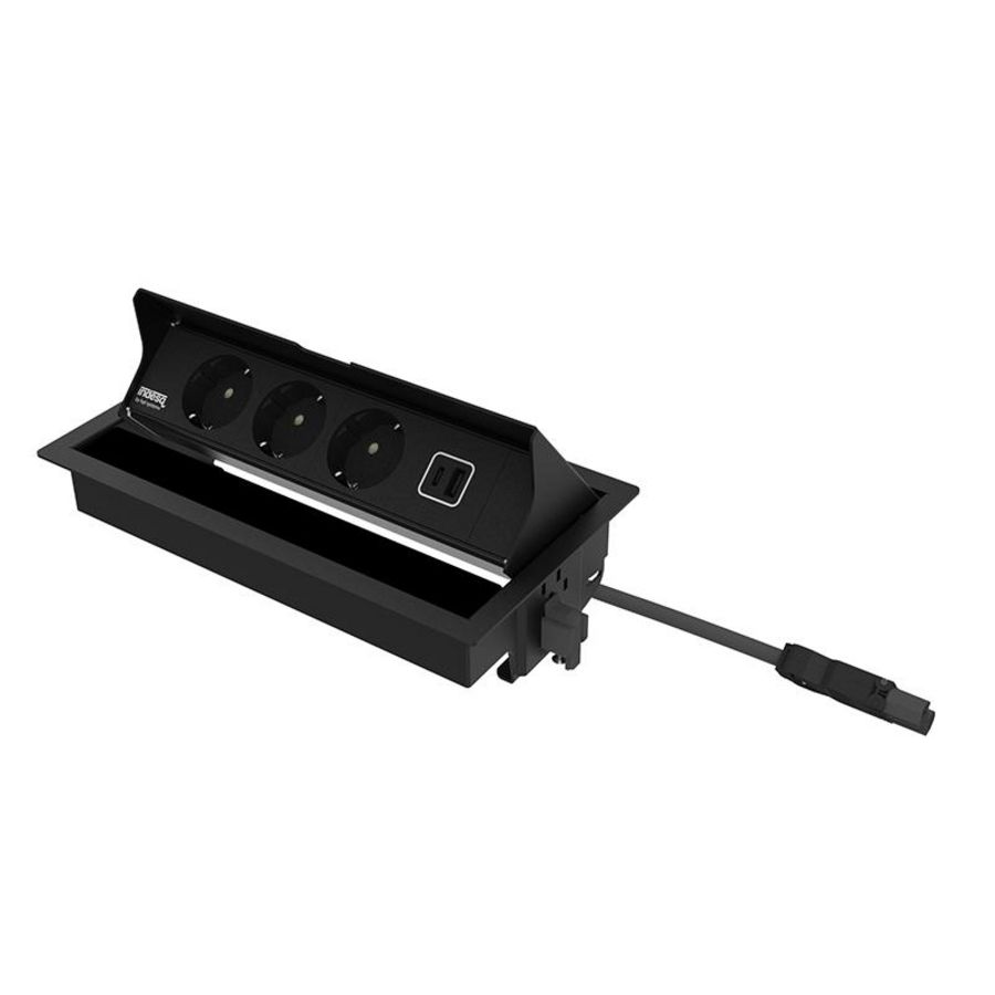 Bureau-inbouwunit Joule zwart 3x WCD + 1x USB lader A-C