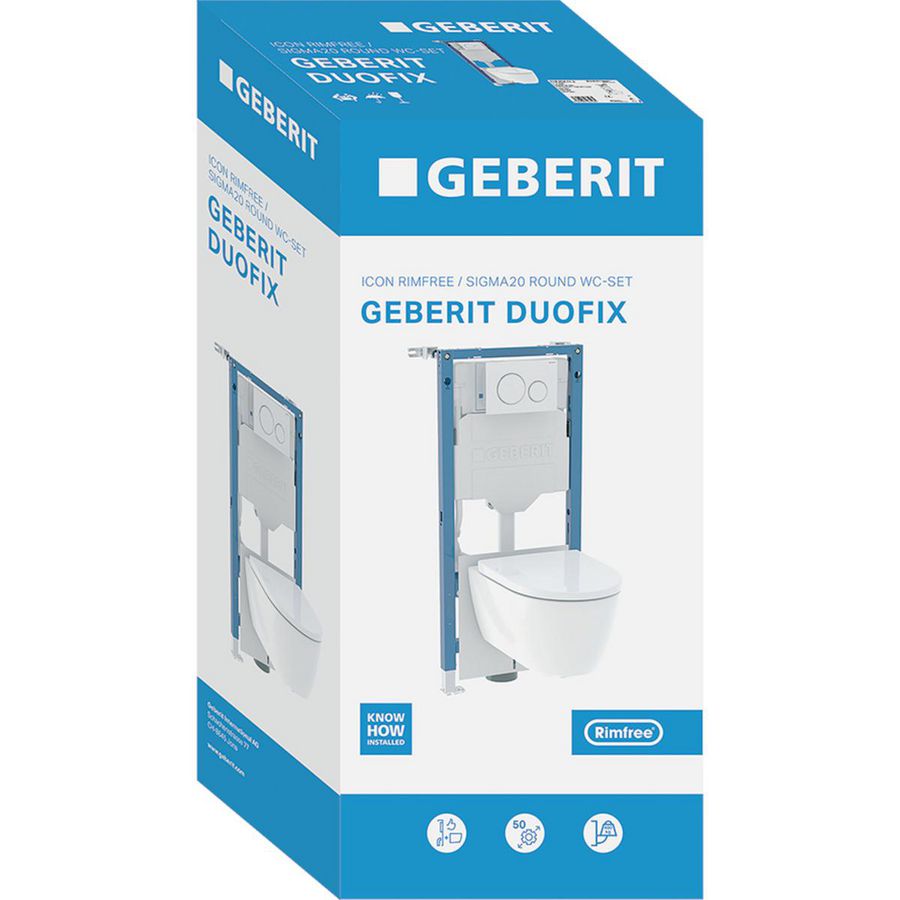 Duofix combipack element 1120mm 12cm + Sigma20 bedieningsplaat ROUND + iCon wandwancloset Rimfree