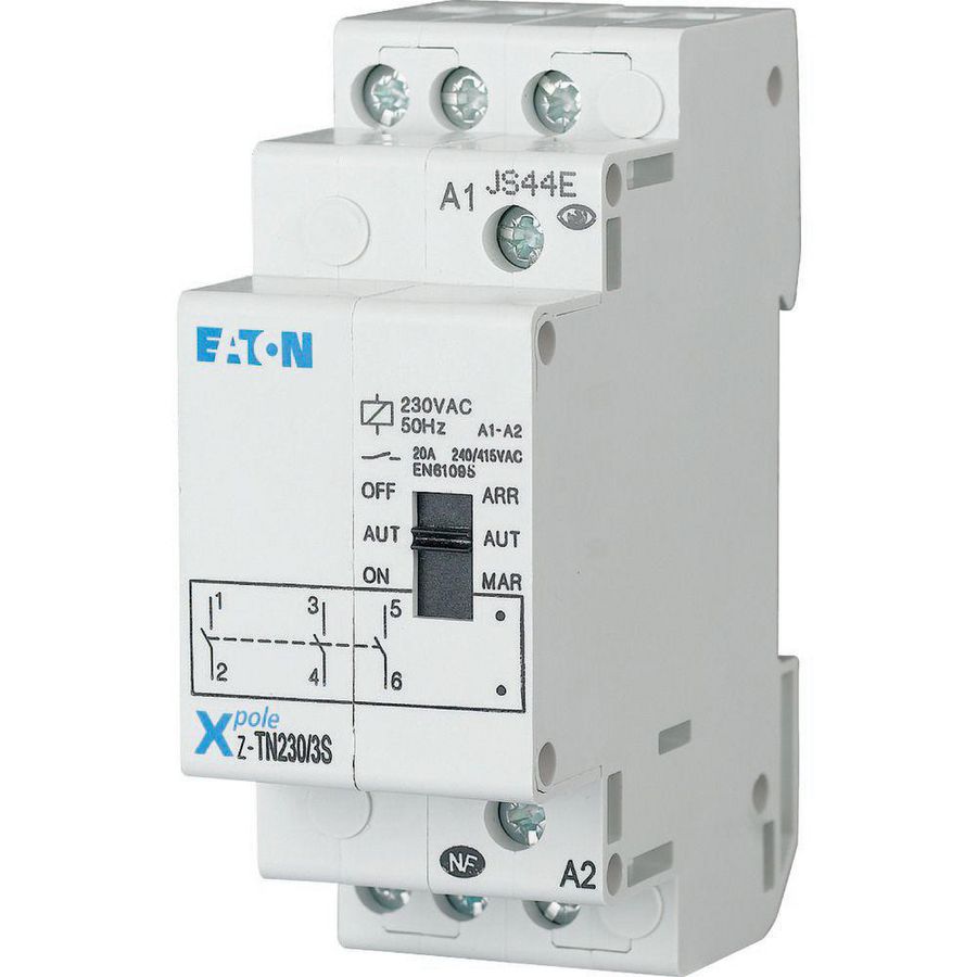 Installatierelais AAN-AUTO-UIT 230V 50Hz 20A 3NO 2TE