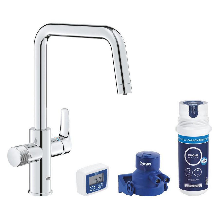 Starterkit keukenmengkraan Blue Pure Start U-uitloop met carbon waterfilter