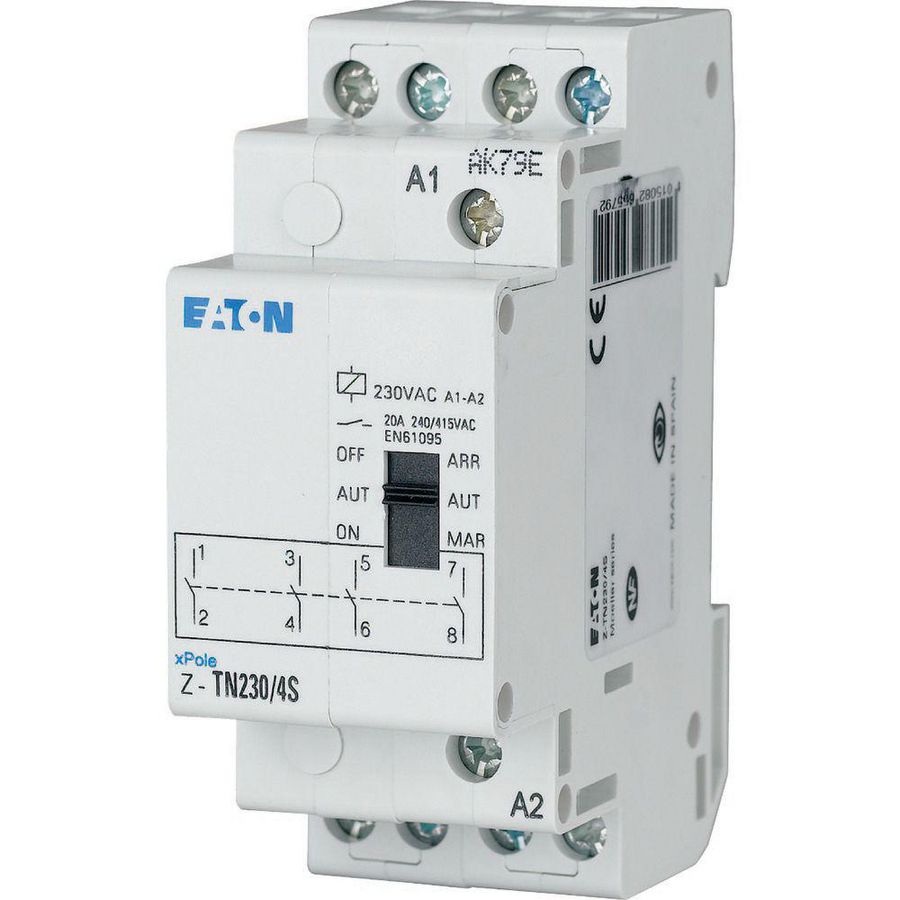 Installatierelais AAN-AUTO-UIT 230V 50Hz 20A 4NO 2TE