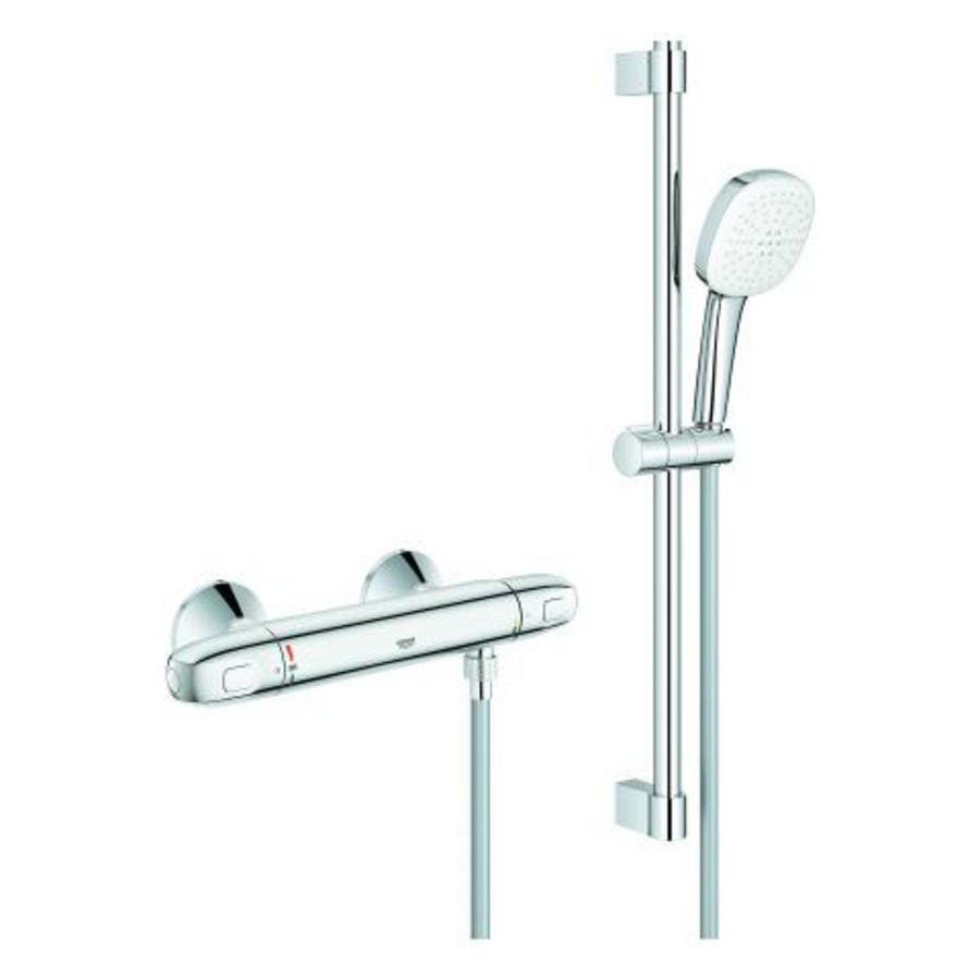 Comfortset Grohtherm 1000 douchethermostaat 150mm + glijstang 600mm chroom incl. s-koppelingen (prof)