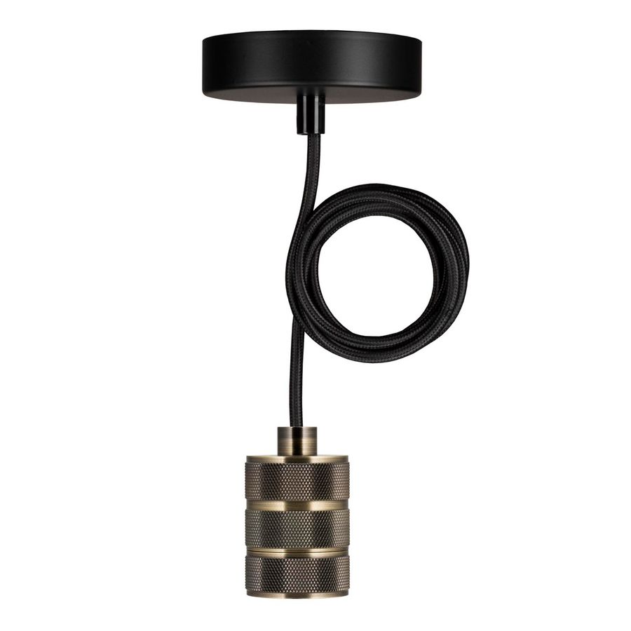 Pendel hanglamp Riga E27 brons antiek L=1.5m. 2C zwart