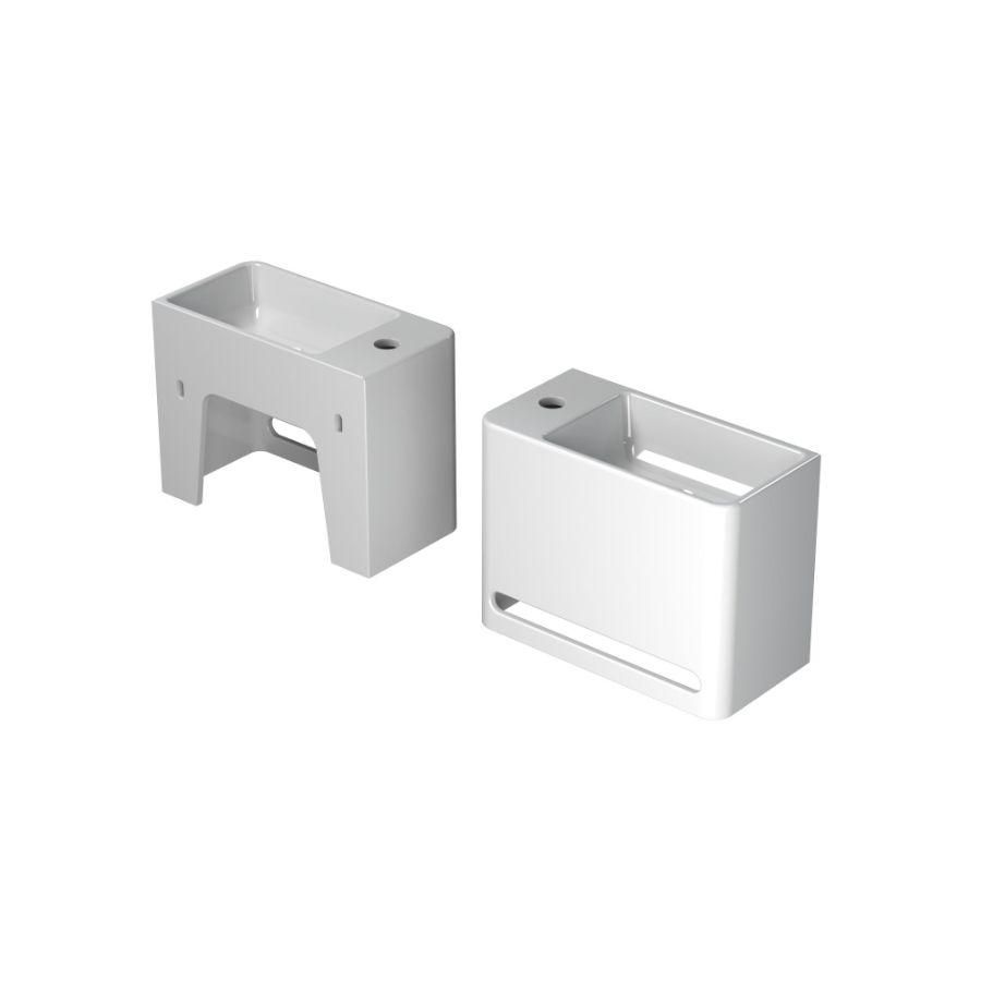 Fontein INK HANGAR met handdoekuitsparing polystone kraanvlak links met kraangat glans wit 40x20cm