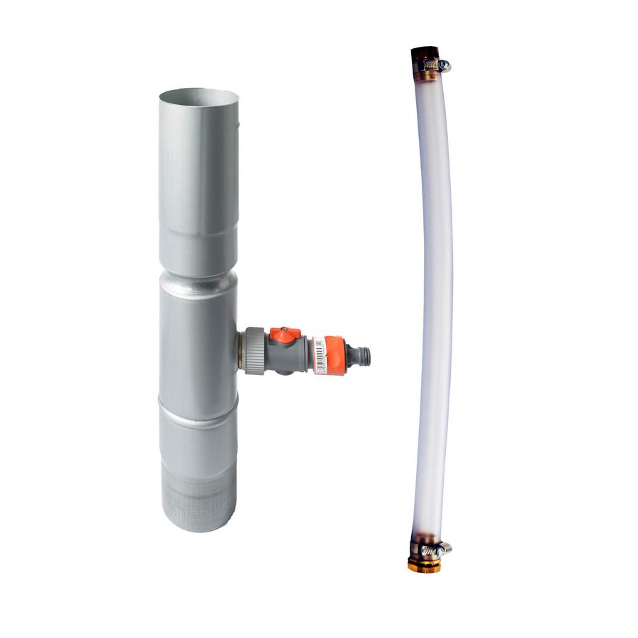 Zinken graphite-grey hemelwateropvang 100mm met Gardena slang-aansluiting