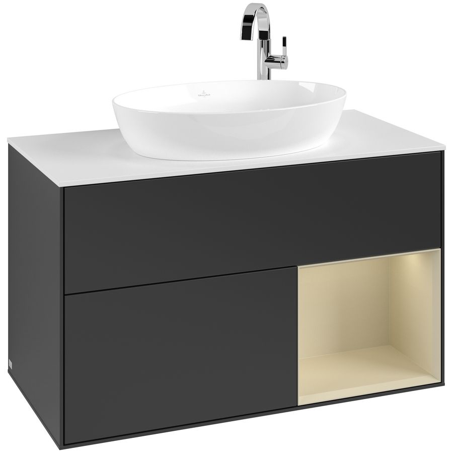 Wastafelonderkast Finion 1000x603x501mm Black Matt Lacquer F901HJPD