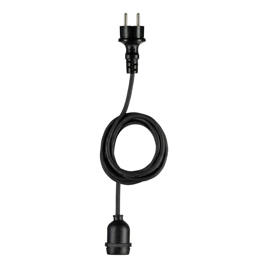 Pendel hanglamp buiten IP44 E27 L=3m. rubberkabel zwart