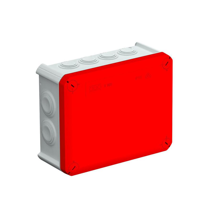 Kabeldoos met invoeren, rode deksel 190x150x77 polypr., ser