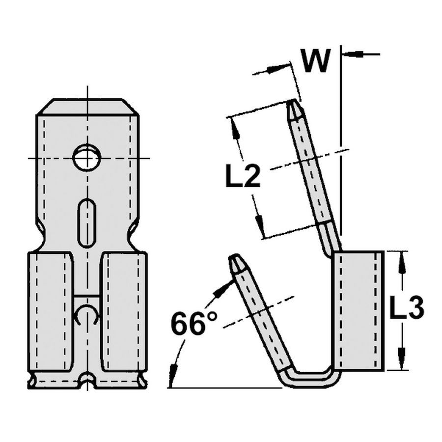 Kist a 100st. Vlakstekerhuls tab 6,3x0,8 3Polig H=45gr.