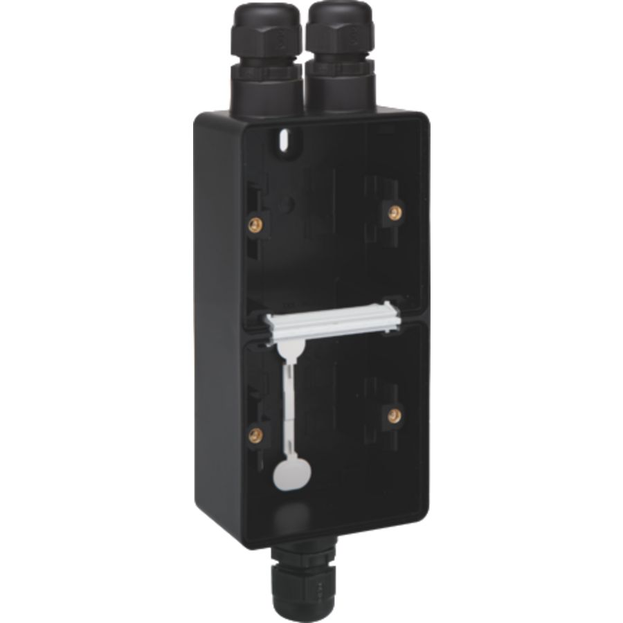 Spuitwaterdichte dubb. V opb.doos 1x2-voudig /1 enkel M20 zw