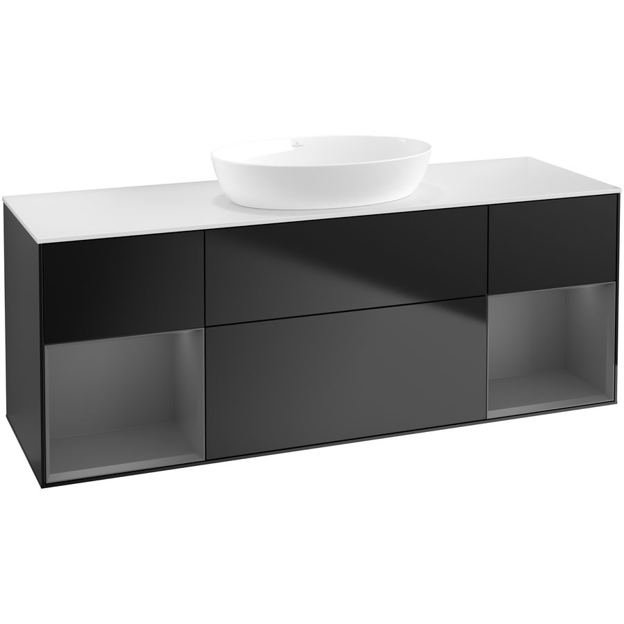 Wastafelonderkast Finion 1600x603x501mm Black Matt Lacquer GD01GKPD