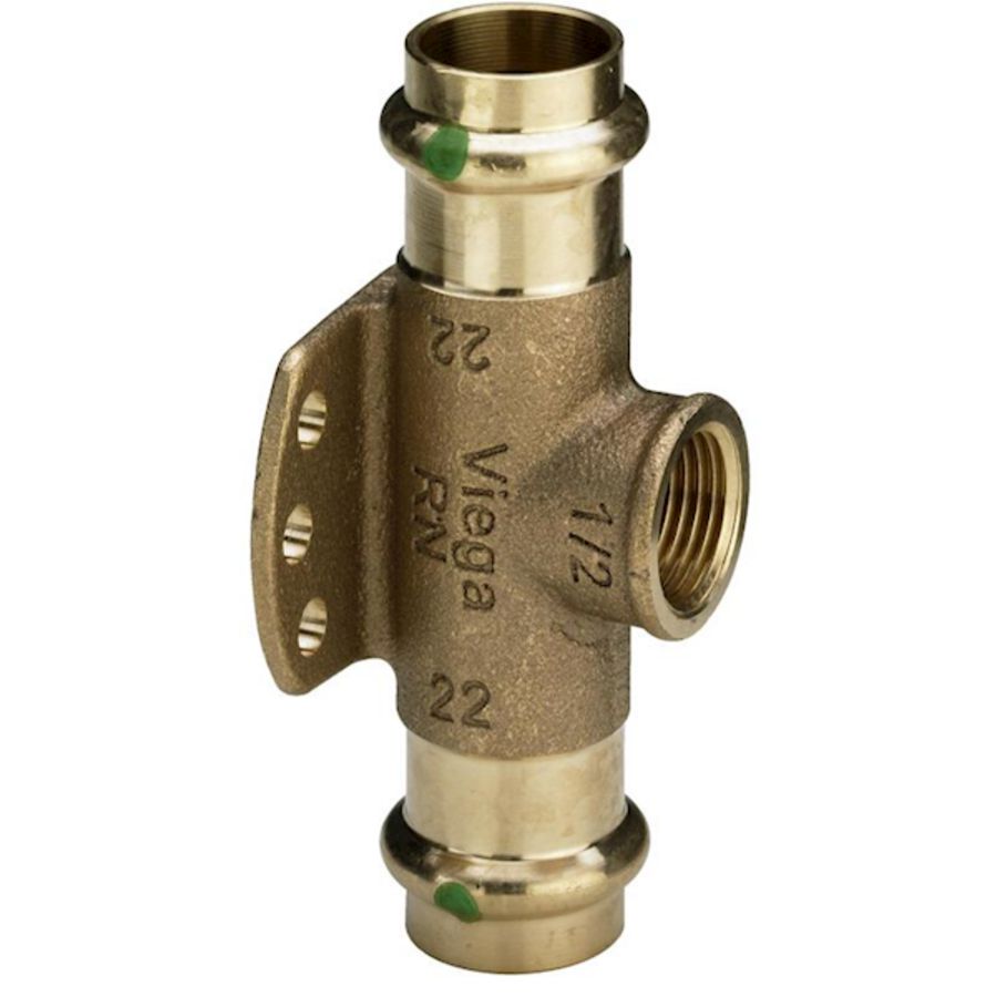 Muurplaat-T-koppeling verlopend Sanpress brons 22x1/2" bn.x22mm