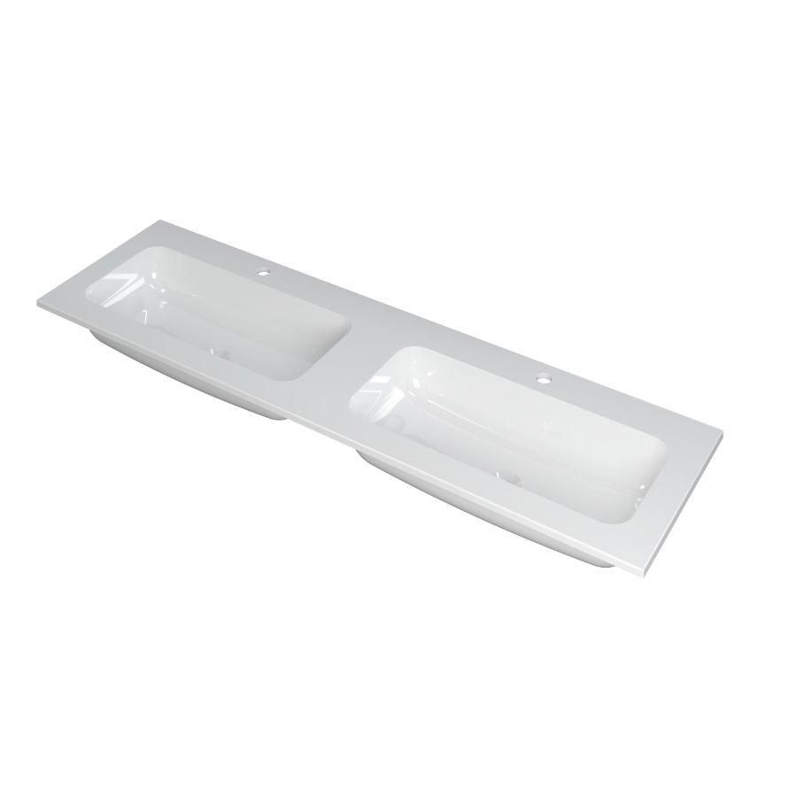 INK Faktor Wastafel polystone dbl 2 kraangat GL wit 160x45
