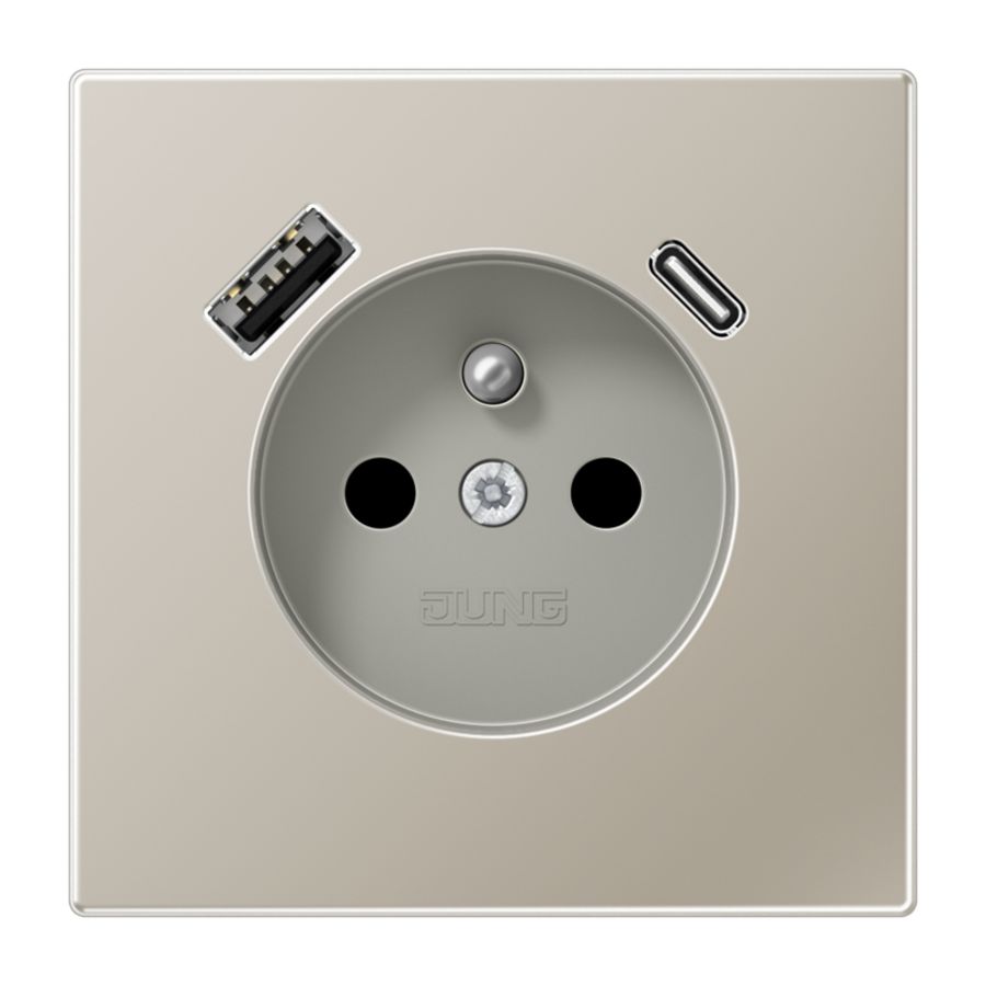 Wandcontactdoos penaarde + lader LS edelstaal USB A+C