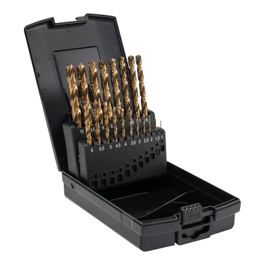 Metaalboorcassette met metaalboren DIN1869 5%cobalt  19-delig 1 t/m 10mm