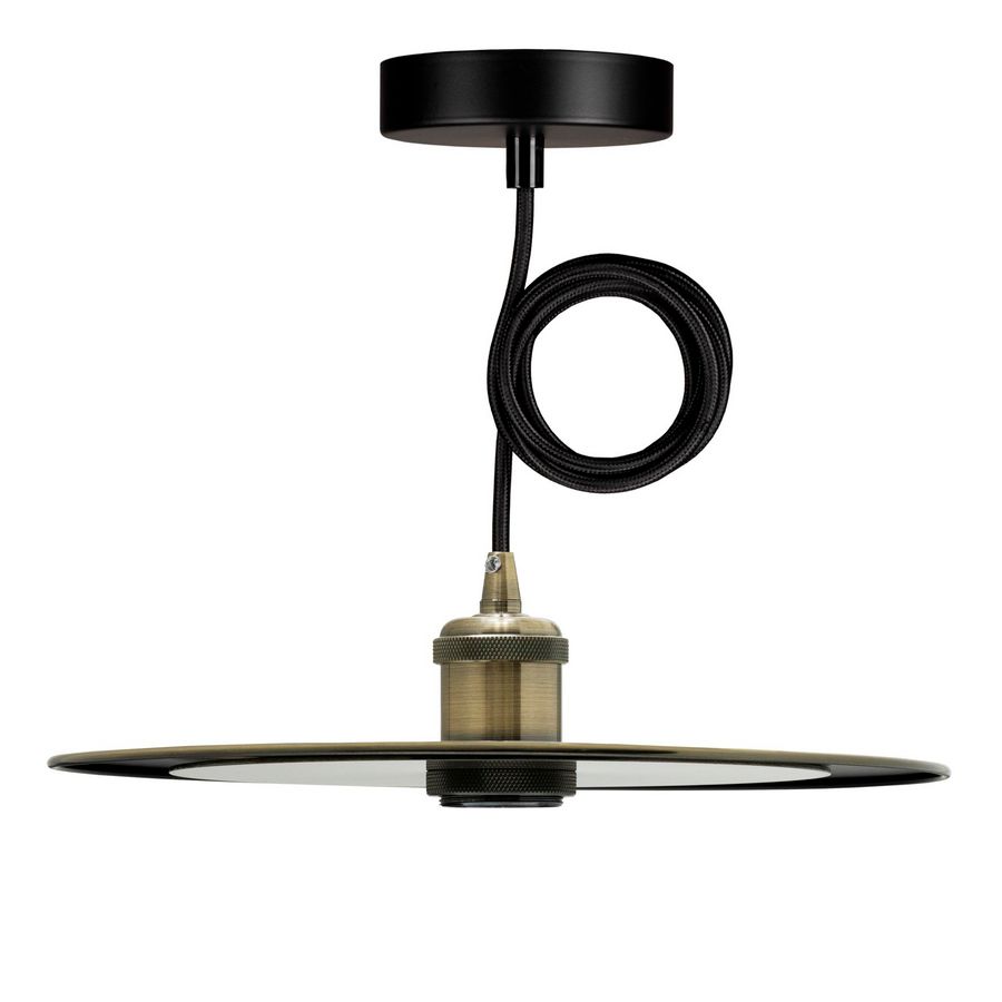 Pendel hanglamp Slim E27 brons antiek L=3m. 2C zwart