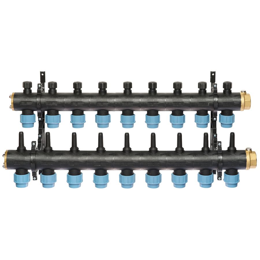 Brineverdeler 4410 11/4" kunststof + PE-koppeling 32mm 9-groepen