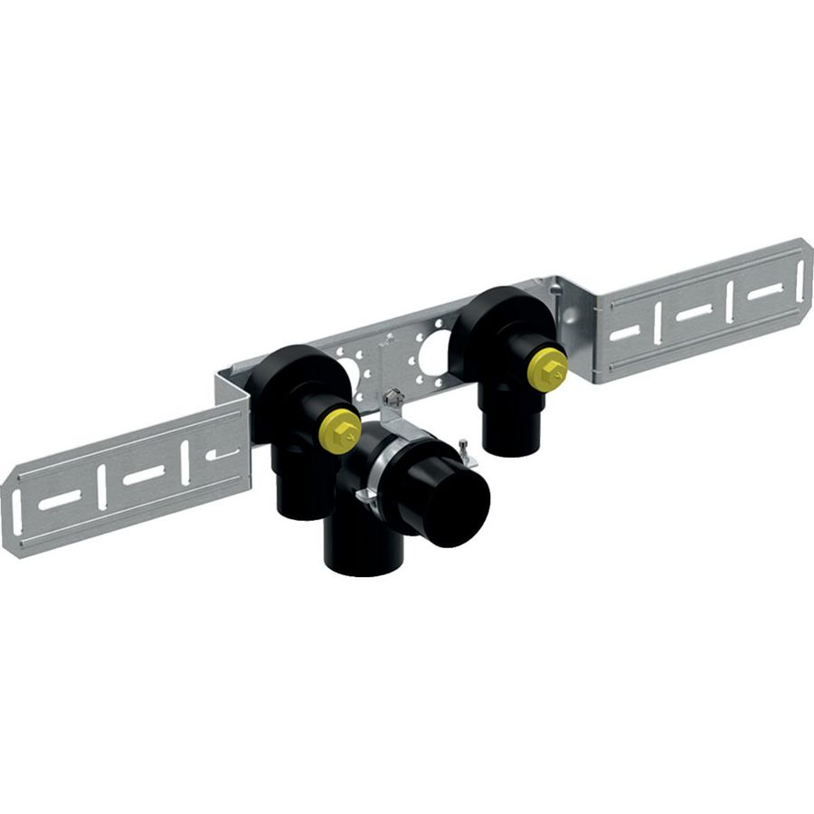 Muurplaat dubbel FLOWFIT pers 2x geluidisol met afvoer 20x1/2"bn.dr. hoh 153mm