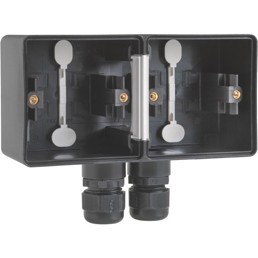 Spuitwaterdichte dubb. H opb.doos 1x2-voudig M20wit