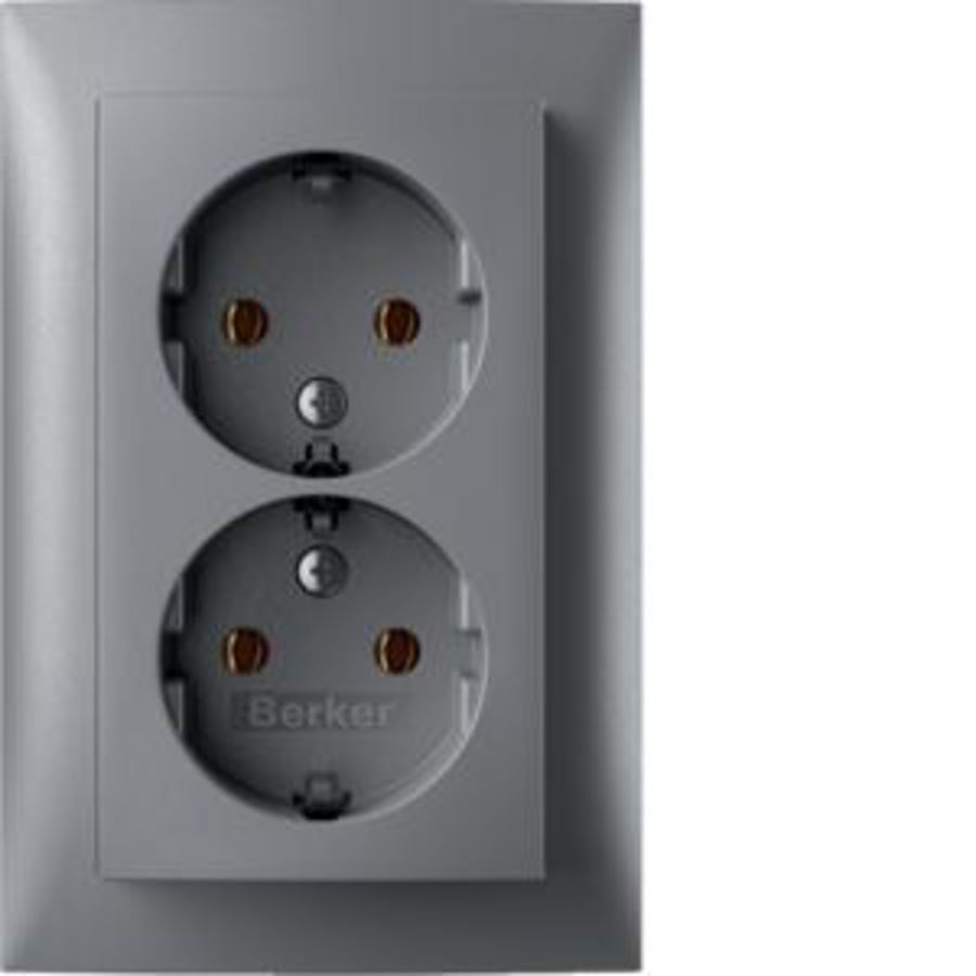 Wandcontactdoos RA 2V inb.doos hoog berker S.1 alu mat