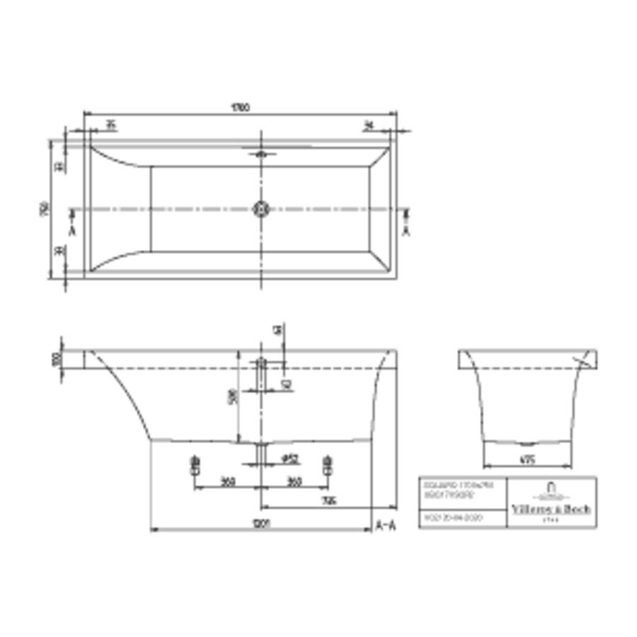 Bad 4-H Squaro m/ Airpool-C 170x75cm A-wit pos.1