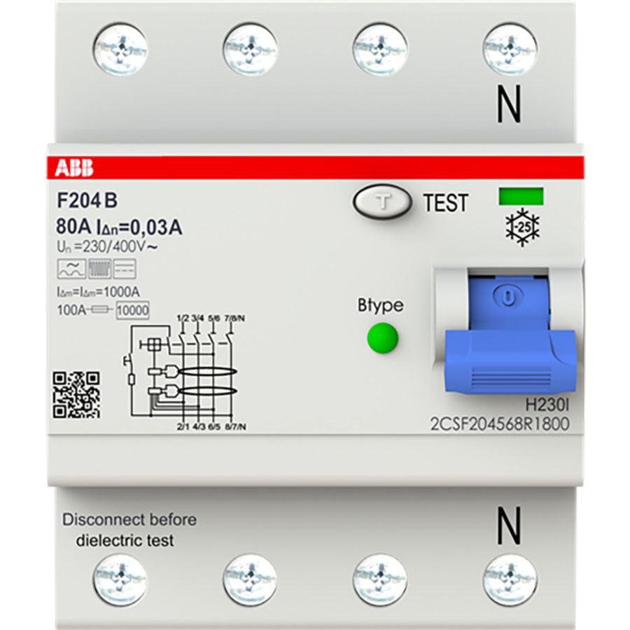 Aardlekschakelaar F200 - 4P - 30 mA - 80 A - Type B