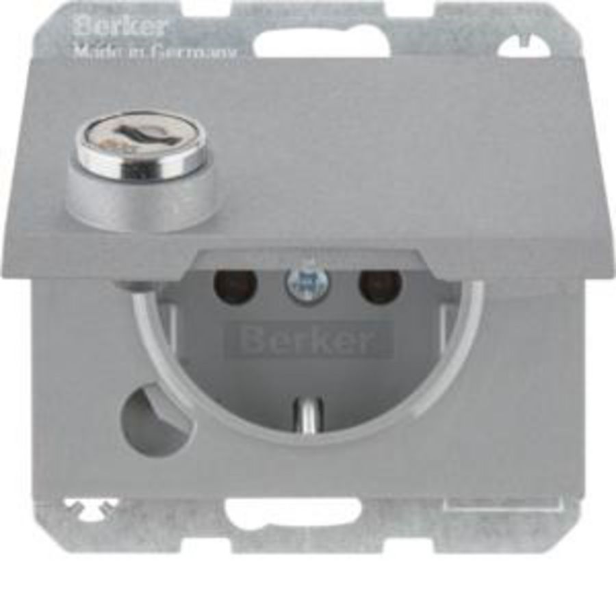 Wandcontactdoos RA klapdeksel en slot berker K.5 aluminium