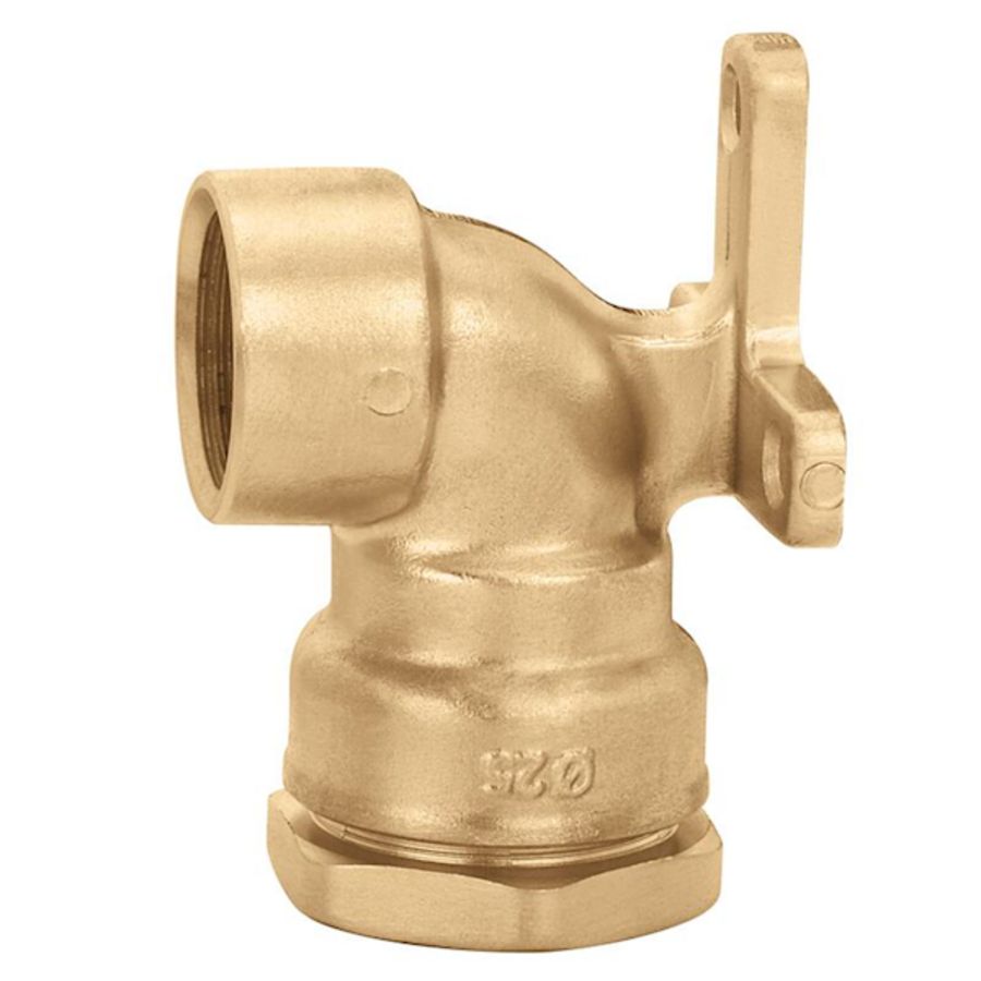 Deca-kniekoppeling met muursteun 25x1/2"bn