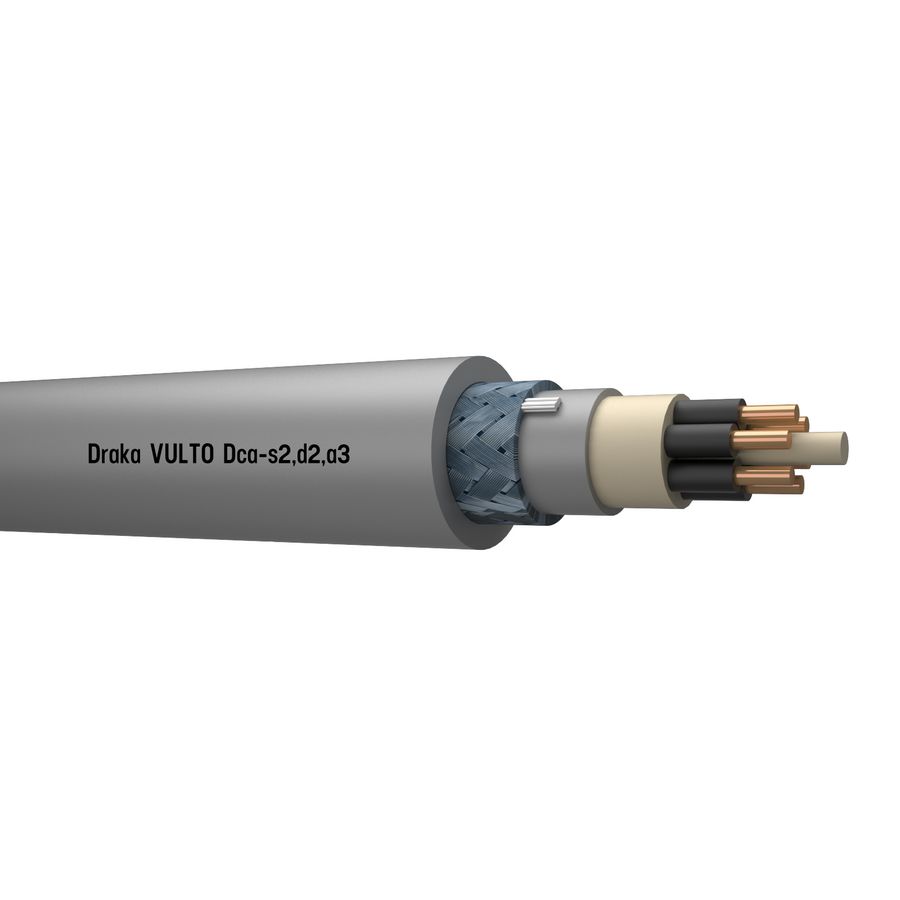 Haspel a 500m. VULTO VO-YMvKas Dca 0,6/1kV gy# 6x2,5/2,5mm² (zwart met wit geprinte nummering)