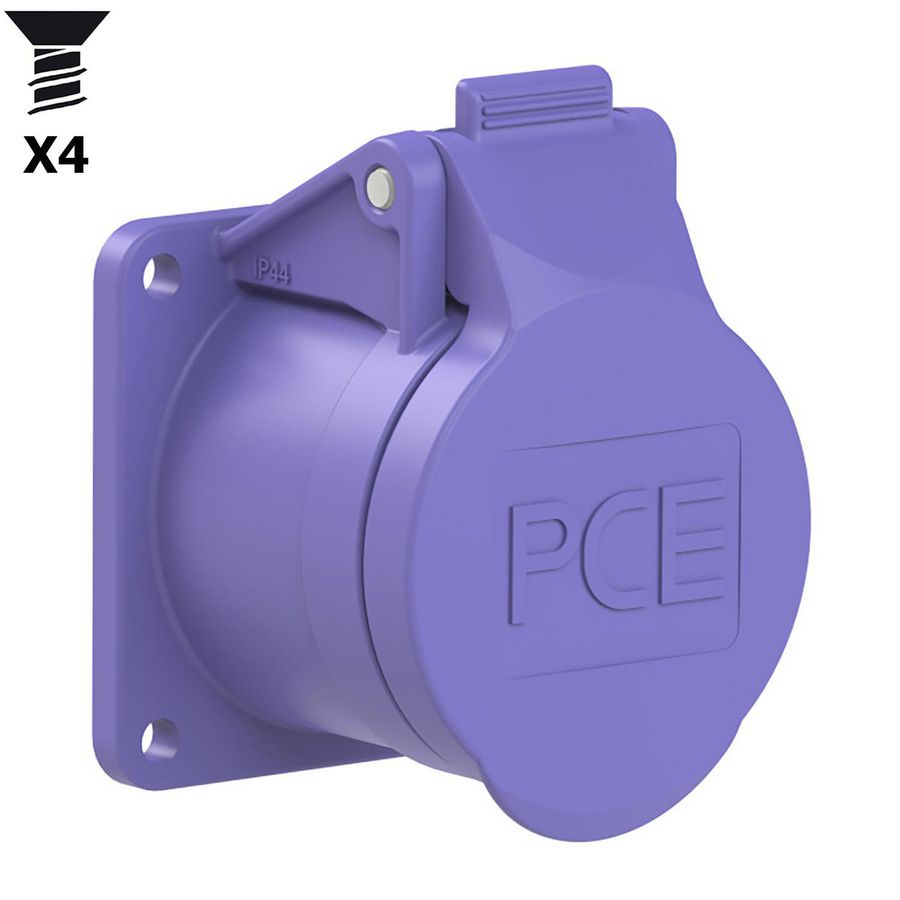 CEE inbouw wandcontactdoos RE 16A 2p 24V paars IP44 flens 55x55mm st 45x45