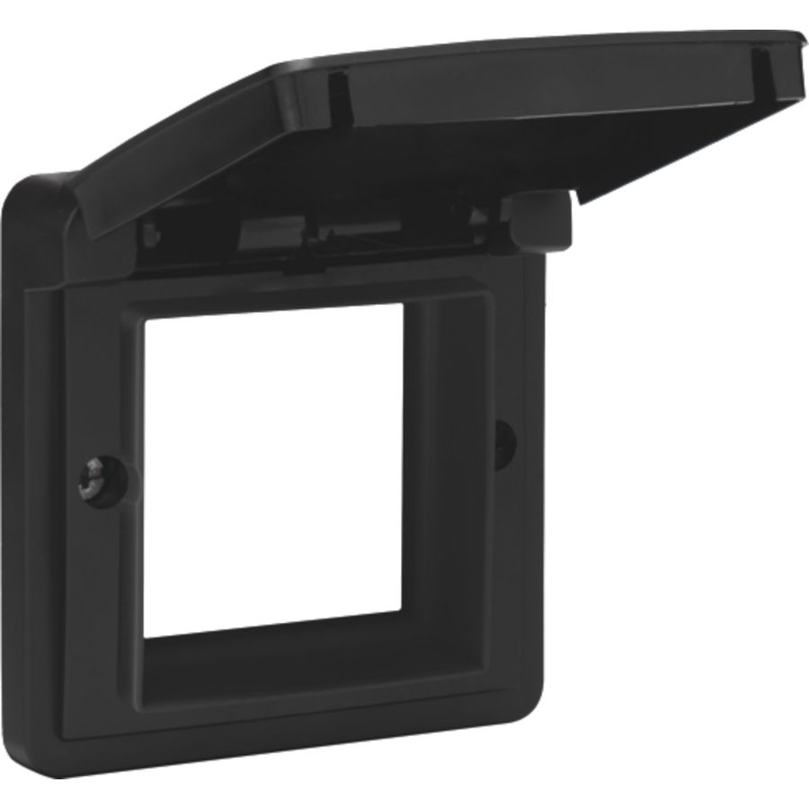 Aanpaskader met klapdeksel 45x45mm spuitwaterdicht zwart