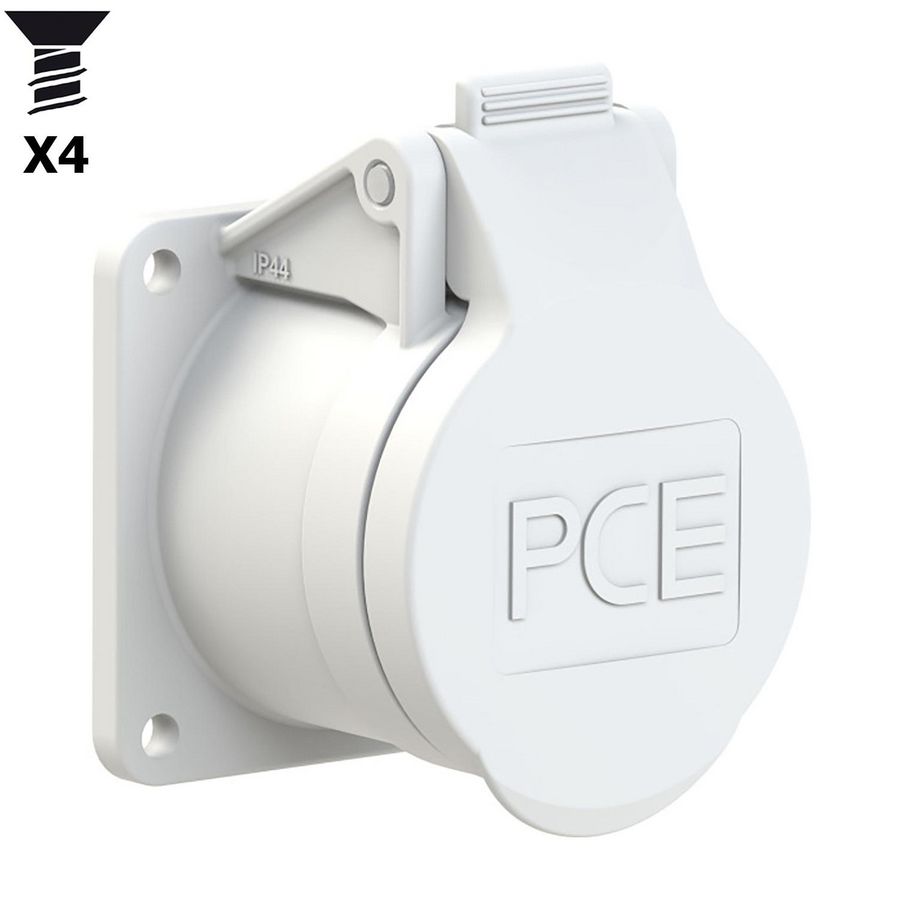 CEE inbouw wandcontactdoos RE 16A 2p 42V 12h wit IP54 Twist flens 55x55mm
