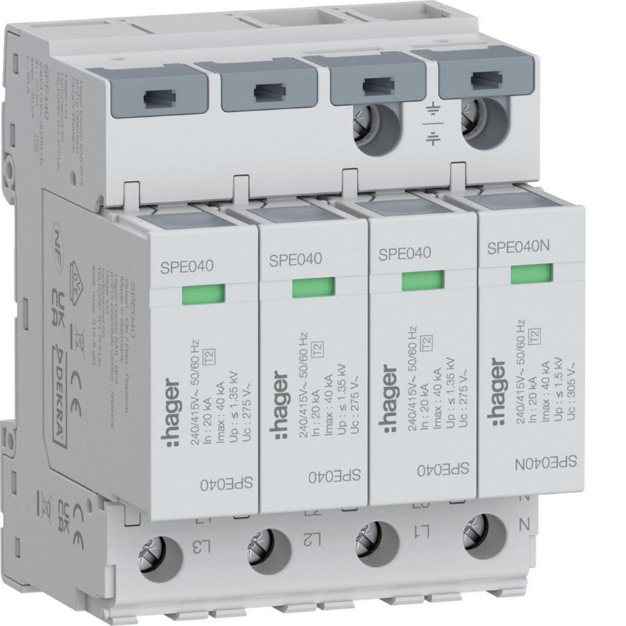 Overspanningsbeveiliging T2 4P 40 kA TNS/TT met indicator, zond.signct